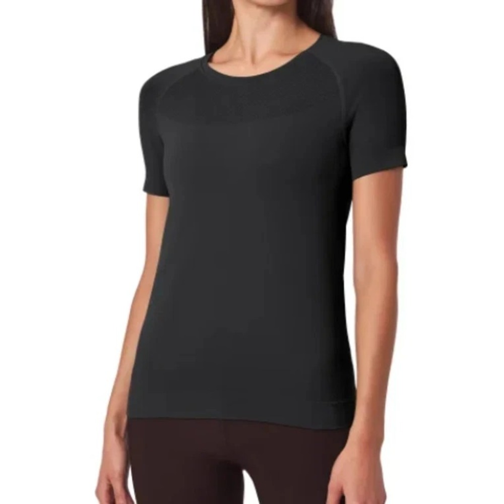Mondetta Women's Fitted Active Seamless Short Sleeve T-Shirt, Black, XL, New
